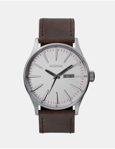 Nixon Sentry Leather Watch - Silver/Brown en stock