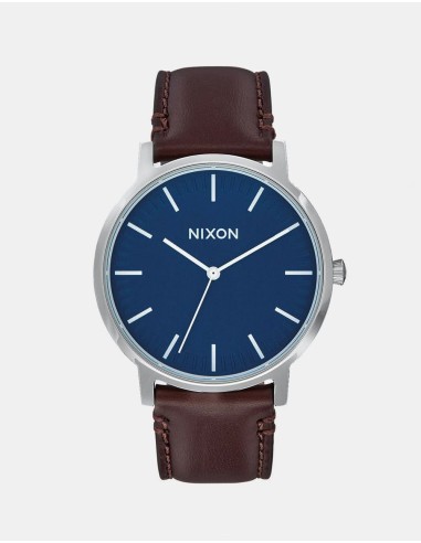 Nixon Porter Leather Watch - Navy/Brown français