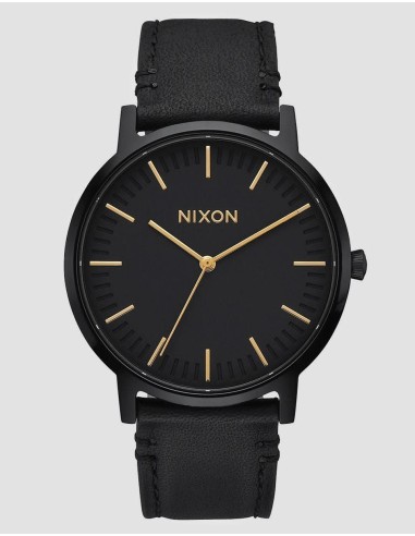 Nixon Porter Leather Watch - All Black/Gold 50-70% off 