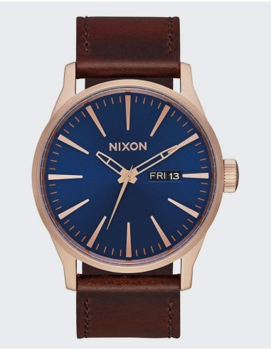 Nixon Sentry Leather Watch - Rose Gold/Navy/Brown Livraison rapide