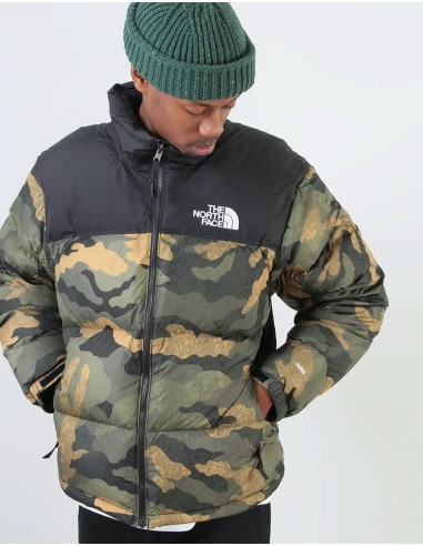 The North Face 1996 Retro Nuptse Jacket - Burnt Olive Green Waxed Camo shop