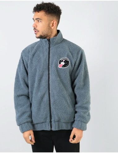 RIPNDIP Pill Reversible Sherpa Varsity Jacket - Solid Grey/Blue Dye pas cher chine